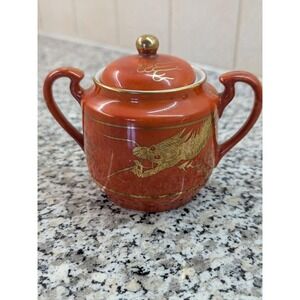 Eiraku Eggshell Porcelain Japanese Red Gold Dragon Sugar Bowl Antique